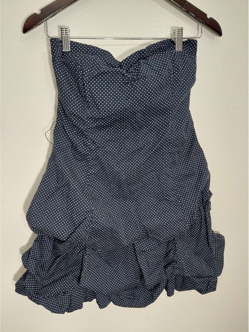 Speeckless Women's Navy Blue Polka Dot Strapless Ruffle Hem Dress Size 11